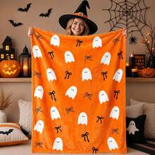 Halloween Ghost Throw Blanket, Cute Ghost Bow Soft Washable Blanket, Suitable For Bed, Sofa, Chair, Home Living Room Decor, Machine Washable - Multicolor - View 9