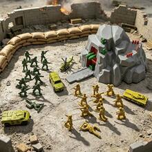 Military Theme Kids Cave Launch Base Toy Set With 24 Soldier Figures, 4 Types Of Armored Combat Vehicles: Tank, Fighter Jet, Armored Vehicle, Troop Carrier, Immersive Battlefield Scene Simulation Toy - Green - View 2