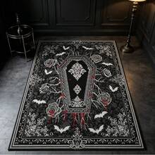 1pc Halloween Black Dark Gothic Coffin Pattern Print Large Area Rug For Living Room And Bedroom, Fashionable Artistic Luxury Machine Washable Foldable Easy To Clean Non-Slip Plush Carpet, Home Decor Suitable For Living Room, Bedroom, Sofa, Coffee Table, Dressing Room, Study, Bedside, Hotel - 1 - View 4