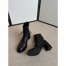 Sepatu Bot Wanita Model Vintage Berbahan Quilted dengan Tali untuk Aktivitas Luar Ruangan Musim Gugur/Dingin - Hitam - View 4