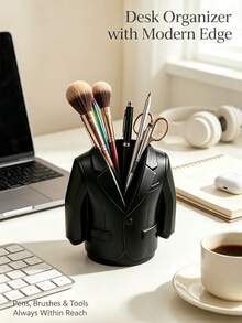 Unique Black Suit Design Desktop Organizer, Makeup Brush & Pen Storage Holder, Decor Vanity Desk Container, Practical Desk Accessory For Home Office, Cool Decor Gift For Friends & Colleagues - Multicolor - View 9