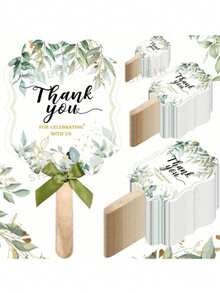40/30/20/10pcs Elegant Wedding Wooden Fan Set, Bridal Gift, With Wooden Handle, Modern Floral Pattern Design, Wedding Supplies, Suitable For Bridal Party, Dance Props, Anniversary Gifts, Wedding Decor, Guest Wedding Favors, Wedding Floral Paper Fan Gifts (No Bowknot) - Multicolor - View 2