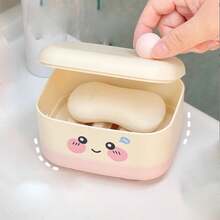 Cute Soap Dish With Drainage Tray, Double Layer Drainable Plastic Soap Holder With Lid, Cute Design Bathroom Storage, Bathroom Accessories, Toiletries - Multicolor - View 3