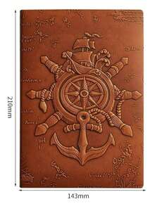 1pc LiVash Vintage PU Leather 3D Embossed Nautical Notebook - 160 Pages A5 8.3x5.6 Inches - Diary And Writing Journal, Unisex - Multicolor - View 12
