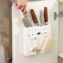 1pc Kitchen Knife Rack, Wall-Mounted Knife Holder, 7 Slots, Under Cabinet Kitchen Knife Storage - White - View 3