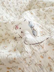 4pcs Cute Cat Floral Bedding Set, Ruched Lace Design, Soft And Comfortable Bedroom Bedding, Breathable Soft All-Season Bedding Set, Includes 1 Duvet Cover, 1 Bed Sheet, 2 Pillowcases, No Filling, Suitable For Dorm, Bedroom Home Use, Multiple Size Options - Beige - View 6