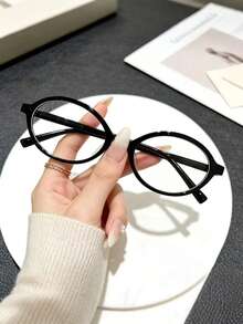1pc Retro Oval Full-Rim Glasses, Vintage Clear Lens Eyeglasses For Women,Non-Prescription Eyewear,Classic Versatile Style - Clear - View 2