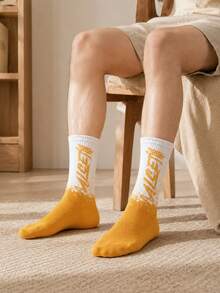 1/3 Pairs Men's Mid-Calf Socks, College Style, Letter Socks, Solid Color Compression Socks, Gradient Socks, Snug Fit, Suitable For Outdoor And Indoor, Unisex, Comfortable Fabric, Fashion, Sporty, Gift For Men - Multicolor - View 4