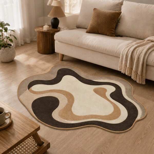 1pc 2026 New - Abstract Wave Pattern Asymmetrical Area Rug, Machine Washable, Perfect For Bedroom Or Entryway Decor, Valentine's Day/Graduation Gift, Indoor Comfortable Mat | Cartoon Animal Design | Bedroom Rug, Bedroom Decor, Room Decor, Small Rug, Blanket