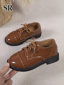 Children's Fashion Shiny Oxford Shoes, Classic British Vintage Style, Suitable For Daily And School Wear, Essential School Shoes - Brown - View 1