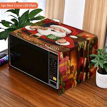 1pc, Santa Claus And Holiday Scene, Printed Decorative Microwave Cover, Suitable For Microwave Dust Cover, Oven Decorative Cover Cloth, Kitchen Decoration And Appliance Appearance Decoration, Kitchen Appliance Dust-Proof Beautiful Cover - 1pc Black Leaf Pattern - View 4