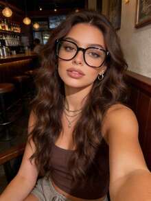1PC Unisex Square Frame Fashion Black Glasses,Clear Lens,Plastic Material, , Casual Style, Solid Color, Suitable For Outfit Matching - Clear - View 2