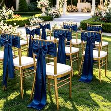 20pcs Wedding Satin Chair Sashes Navy Blue Bows 6x 102 Inches (Approx. 15x260 Cm) Ribbon Fabric Bands Suitable For Banquet, Party, And Other Chair Decorations - Navy Blue - View 8