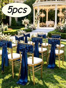 20pcs Wedding Satin Chair Sashes Navy Blue Bows 6x 102 Inches (Approx. 15x260 Cm) Ribbon Fabric Bands Suitable For Banquet, Party, And Other Chair Decorations - Navy Blue - View 10