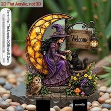 2D Flat [2D Flat] 1pc 2D Flat Acrylic Plug-In, With Pointed Tip, For Decorating Flower Pots And Garden Paths, Featuring Witch, Cat, Owl And Flowers - C - View 4