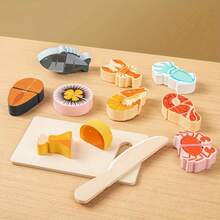 1 Set Kids Wooden Cutting Simulation Food Toy Set, Fruit & Vegetable Kitchen Toys, Large Easy-To-Grip, Smooth Rounded Edges, Montessori Early Education, Toddler Educational Gift, Unisex For Boys & Girls, Random Style & Color - Multicolor - View 7