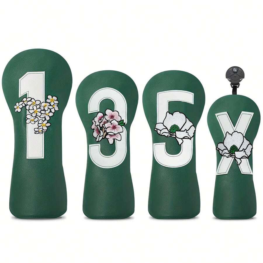 1pc Vintage Style Golf Club Head Cover With Number Marking And Exquisite Floral Embroidery, PU Material, Suitable For Driver, Fairway Wood And Hybrid, Protects Club Head From Scratches And Dust, Premium Golf Accessory