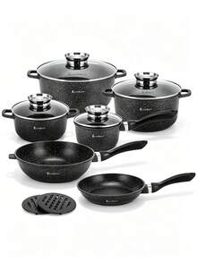 12Pcs/6Pcs Non-Stick Cookware Set,Pots And Pans Set With Glass Lids,Woks And Frying Pans,Heat‑Resistant Handles, Durable,Easy To Clean, Kitchen Cooking Pots Pans For Gas Electric Stovetop, Kitchen Cookware For Daily Cooking - View 11