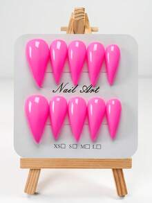 YINZIJIA 10 Pieces, Halloween Unique Personality Retro Street Cool Girl Neon Color Simple Daily Elegant Exquisite Solid Color Neon Color Handmade Short Cat Paw Fake Nail Patch Set, Suitable For Girls Who Pursue Unique Personality To Wear In Daily Life - Multicolor - View 9