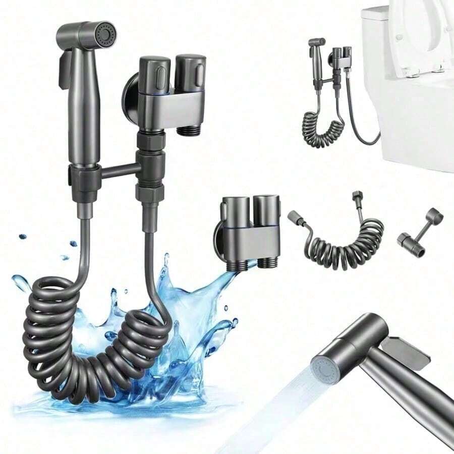 1pc Portable Sit Down Shower Kit, 304 Stainless Steel Toilet Bidet With Adjustable Water Pressure, Compatible With American Toilets, Sitting Bathtub & Commode