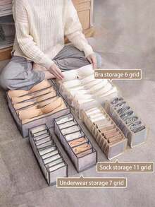 1PC Home Wardrobe Storage Box, Separated Underwear & Socks Organizer, 7/9/11 Grid Jeans & Bra Storage Box, Foldable Drawer Organizer, Washable Mesh Divider Storage Box, Drawer Wardrobe Organizer, Underwear & Socks Classification Storage Box, Fabric Divider Storage Frame - Grey - View 10