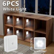 6pcs/LED Motion Sensor Night Light, Smart PIR Sensor, Auto On/Off, Bedside Lamp, AAA Battery Powered, Easy Installation, Suitable For Bathroom, Bedroom, Hallway, Stairs, Cabinet, Garage - one-size - View 17