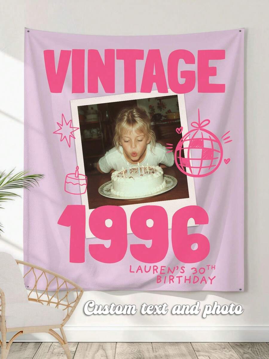 1pc Custom 30th Birthday Sign, Custom Photo Party Banner, Retro Birthday Welcome Sign, Backdrop For Men Women, Funny Birthday Decorations - Multicolor - View 1