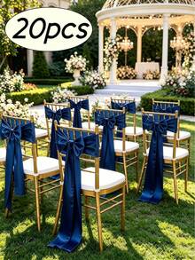 20pcs Wedding Satin Chair Sashes Navy Blue Bows 6x 102 Inches (Approx. 15x260 Cm) Ribbon Fabric Bands Suitable For Banquet, Party, And Other Chair Decorations - Navy Blue - View 12