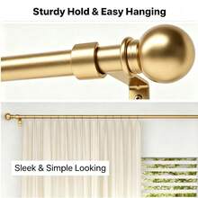 Gold Curtain Rods For Windows 28 To 48 Inch, Adjustable Curtain Rod Set With Brackets Easy Install, Decorative 5/8" Drapery Rod, Heavy Duty Curtain Rods For Bedroom, Kitchen, Living Room - Vintage Round Ball - Gold - View 10