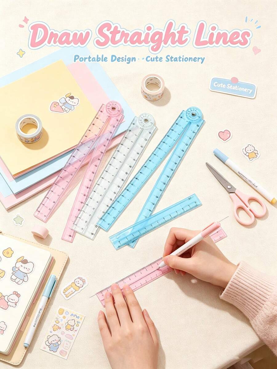 1pc/2pcs 30cm Colorful Transparent Flexible Ruler, Bendable Durable Plastic Ruler With Clear Markings, Portable Multi-Purpose Drawing Stationery, Suitable For Sketching, Drafting, Homework And Office, Back To School Gift - Multiple Styles - View 1