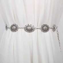 1pc Women's Metal Carved Bohemian Western Vintage Waist Chain, Casual Versatile Fashion - Silver Large Flower Waist Chain - View 5