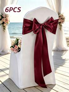 6/12/24/48pcs Burgundy Satin Chair Sashes Bow Ribbon For Chair Cover Decoration, Silky Sash Bands For Wedding Banquet Birthday Party Outdoor Reception Decor - Burgundy - View 11