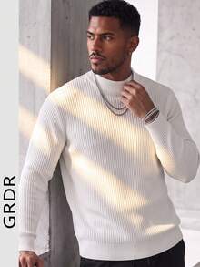 Men's Ribbed Turtleneck Casual Knit Sweater, Long Sleeve - White - View 3