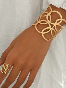 2pcs/Set Fashionable Exquisite Elegant Sexy Exaggerated Geometric Wrap Line Design Open Finger Ring Jewelry Set - Gold - View 2