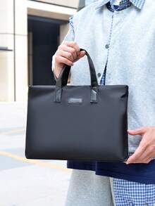 1 buah Tas Kerja Minimalis Pria, Tas Laptop Multi-Kompartemen Kapasitas Besar, Tas Tangan Komuter Pria Ringan dari Kain Oxford - Hitam - View 2