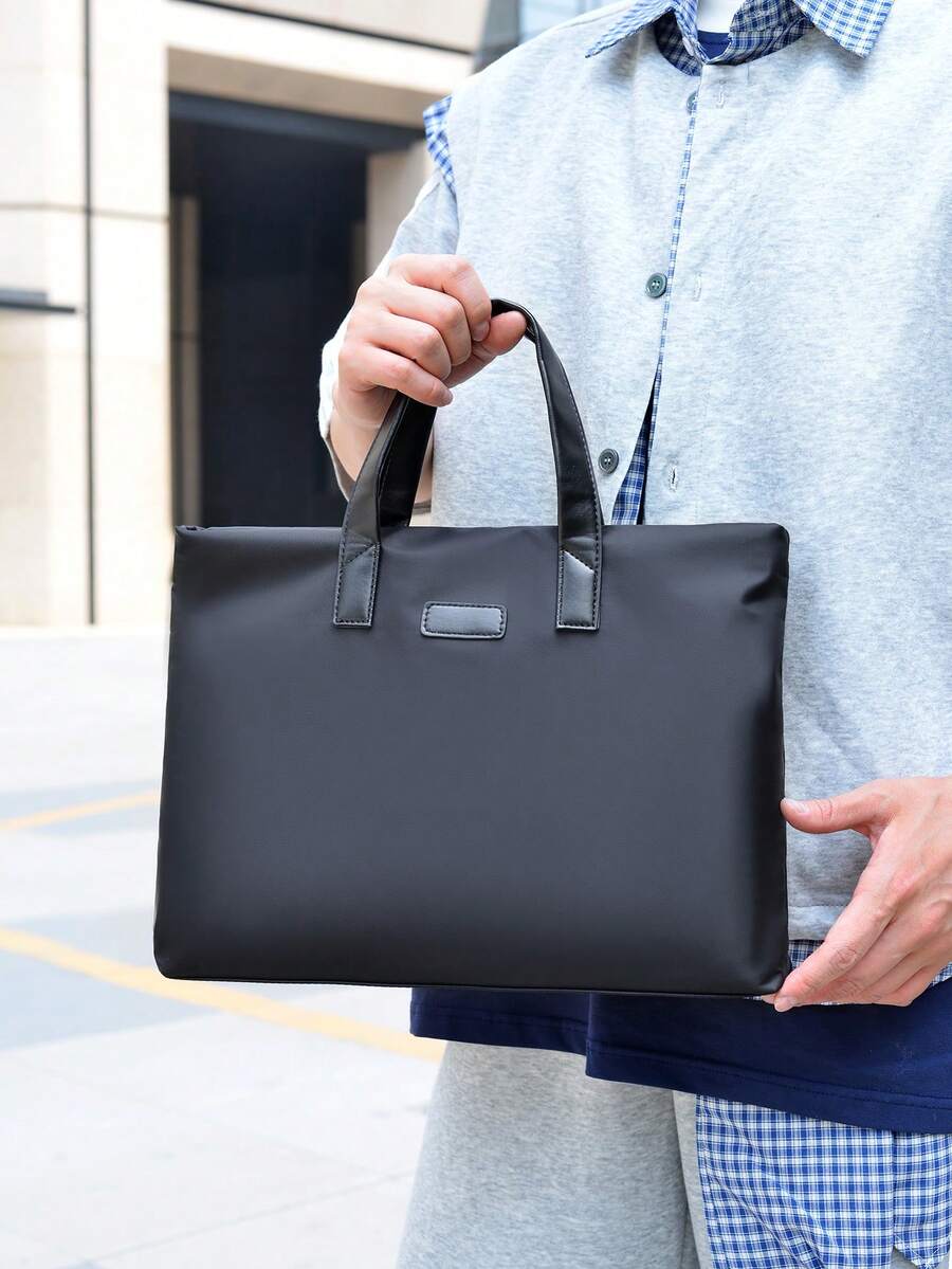 1 buah Tas Kerja Minimalis Pria, Tas Laptop Multi-Kompartemen Kapasitas Besar, Tas Tangan Komuter Pria Ringan dari Kain Oxford