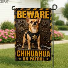 2D Flat 1pc Outdoor Garden Flag, Funny Chihuahua Patrol Team Black & Yellow Single-Sided Welcome Garden Flag, Porch Decor, Suitable For Garden Yard Decoration, Country Style Decoration, Christmas, Thanksgiving, Halloween, Single-Sided Printing, Flag Pole Not Included (Flag Only) - A - View 2