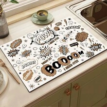 Printed Pattern Drainage Mat/Absorbent Mat/Drying Mat For Coffee Machine And Tableware - Absorbent Polyester Desktop Protector With Rubber Non-Slip Backing, For Kitchen Countertop Decoration - Home Bar And Dining Table Placemat - Multicolor - View 4