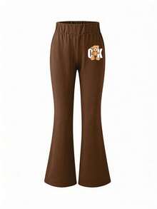 2pcs/Set Girls' Round Neck Sweatshirt & Flared Pants Outfit, Brown Bear Print Round Neck Sweatshirt + Flared Pants Set, Suitable For Autumn/Winter Daily Wear - Multicolor - View 8