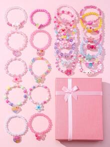 24‑Piece Kids Acrylic Colorful Beaded Bracelets Gift Box, Random Colors, Children Party Favors, Festival Wear, Birthday Gift For Kids - Multicolor - View 2