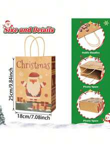 1 Set Christmas Kraft Paper Gift Bags, Perfect For Holiday Gifting, Parties, Markets And Gift Exchanges, Suitable For Packaging Small Gifts And Party Favors, An Excellent Choice For Holiday Gift Wrapping - Multicolor - View 3