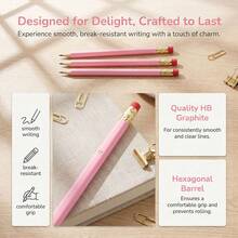 5/10pcs Pink Heart Wooden Pencils With Eraser, HB Writing Pencils With Anti-Break Core, Gold Heart Embossed Decoration, Non-Slip Grip For Comfortable Writing, Suitable For Daily Writing And Drawing, Back To School Stationery Set, Office Study Party Gift, Multi-Pack Durable Writing Tool - Rectangle - View 5