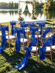 20pcs Wedding Satin Chair Sashes Royal Blue Bows 6x 102 Inches (Approx. 15x260 Cm) Ribbon Fabric Bands Suitable For Banquet, Party, And Other Chair Decorations - Royal Blue - View 5
