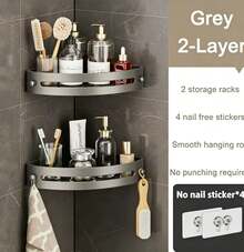 Suction Cup Bathroom Storage Rack  High Strength Load-Bearing  Stainless Steel Corner Storage Rack - Tripod - View 5