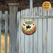 2D Flat, 2D Flat Print 1pc Wooden Sign, Vintage Style Pollinator Friendly Garden Round - 7.87 Inch Rustic Wall Decor, Featuring Bees, Flowers & Nature Inspired Design, Suitable For Garden, Balcony, Exhibition Hall - Perfect Gift For Enthusiasts, 2D Flat - A - View 6