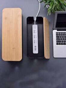 1pc/2pcs/3pcs Combination Cable Management Box Set - Wood Grain Cable Organizer Box, Wood Grain Cable Storage Cover, Wood Grain Cable Management Box With Lid, Charger Storage Box And Cable Winder, Desktop Cable Organizer, Power And Charging Cable Storage Box With Lid - Can Organize Electrical Wires, Data Cables And Various Cables, Save Desktop Outlet Storage Space, Suitable For Kitchen, Living Room, Bedroom, Office And Dining Room - Multicolor - View 4