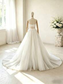 1pc Ivory 5-Layer Detachable Tulle Wedding Overskirt, Long Train Slit Mesh Skirt, Suitable For Outdoor Wedding, Bridal Photography, Ball And Fairy Cosplay Accessory - White - View 5