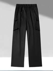 Men's Versatile Straight Leg Rivet Decor Workwear Casual Pants, Suitable For Daily Street Outdoor Commute Multi-Scenario - Black - View 4