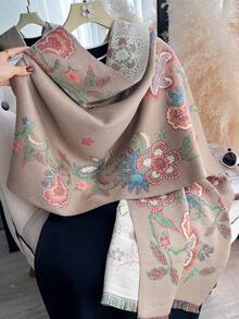 1pc Faux Cashmere Elegant Floral Pattern Jacquard Warm Scarf For Women, Air Conditioning Room Blanket, Autumn/Winter Outdoor Travel Cold Protection Neck Warmer Decorative Scarf Shawl Dual-Use, Suitable For Daily Matching, First Choice For Gift Giving - Multicolor - View 4