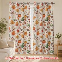 2 Pieces Autumn Pumpkin Maple Leaf Print Curtains, Harvest Farmhouse Style 100% Polyester Grommet Top Window Curtain Panels Light Filtering Privacy Drapes For Thanksgiving Fall Home Bedroom Living Room Decor - FY-1 - View 8